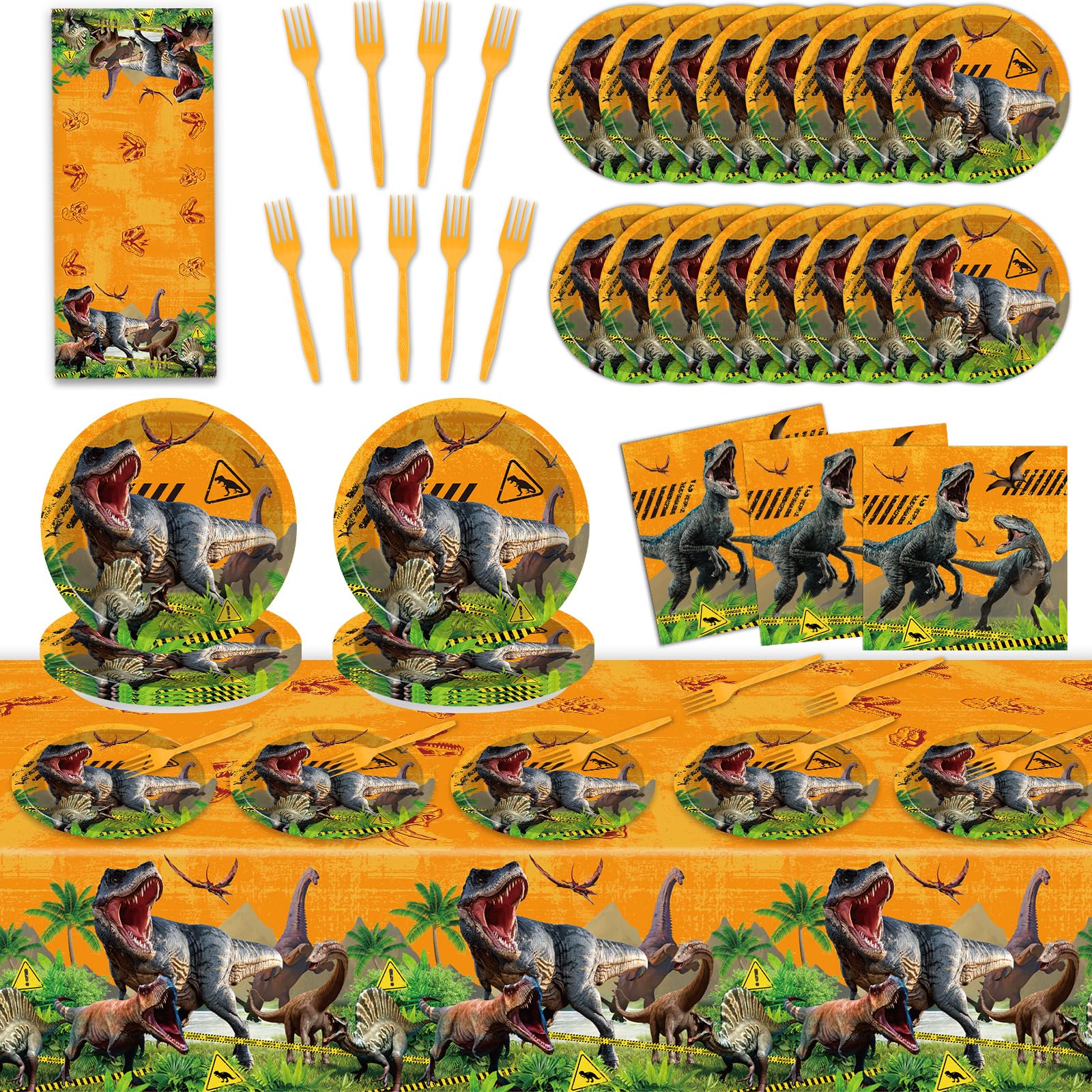 Dinosaur Birthday Party Supplies Set - 20-Piece Tableware Kit with Plates, Napkins, Forks & Themed Tablecloth | Perfect for Kids' Dino-Themed Birthday Celebrations & Jurassic Decorations