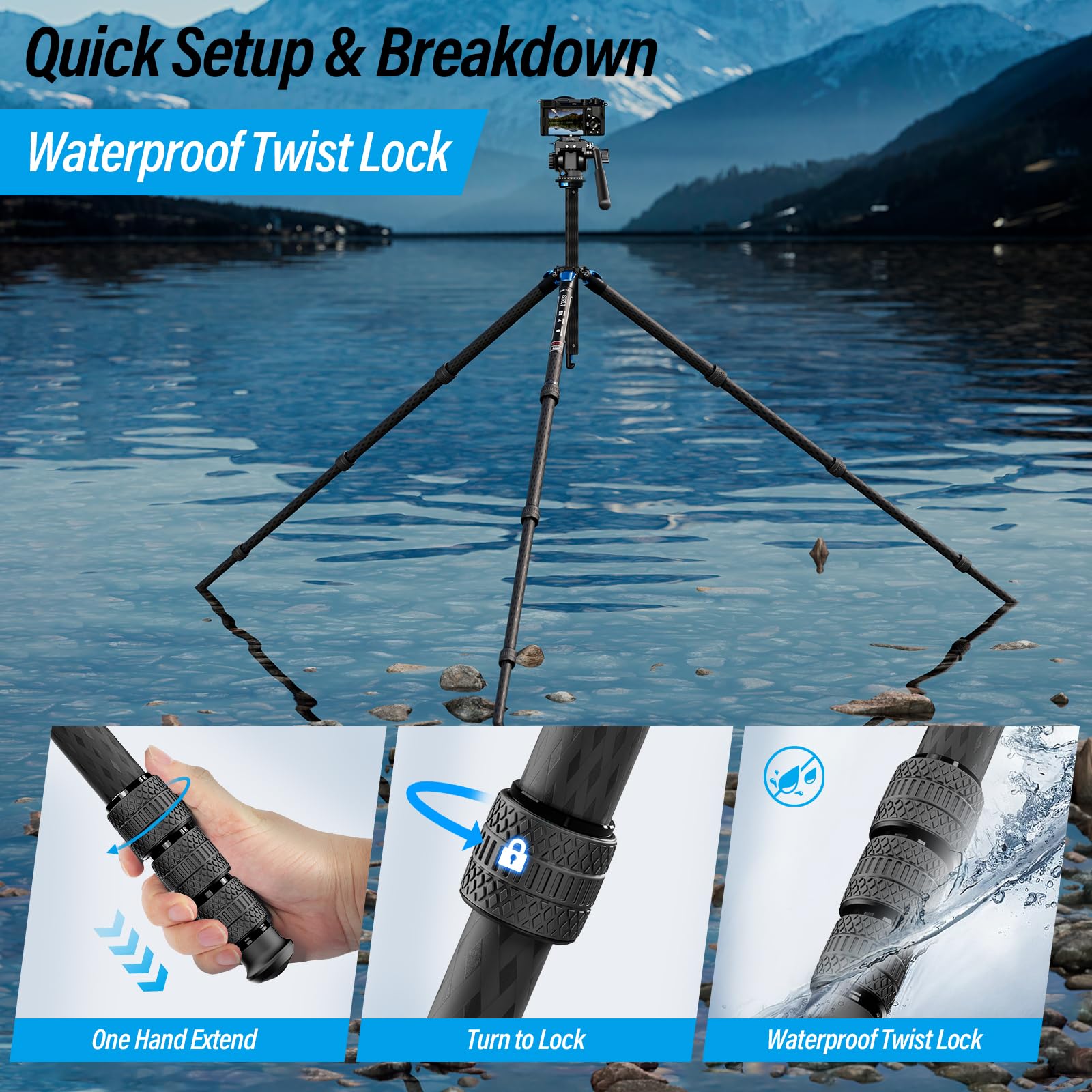 SIRUI AM-124 Carbon Fiber Tripod with AM-5VX Fluid Head - 65.6
