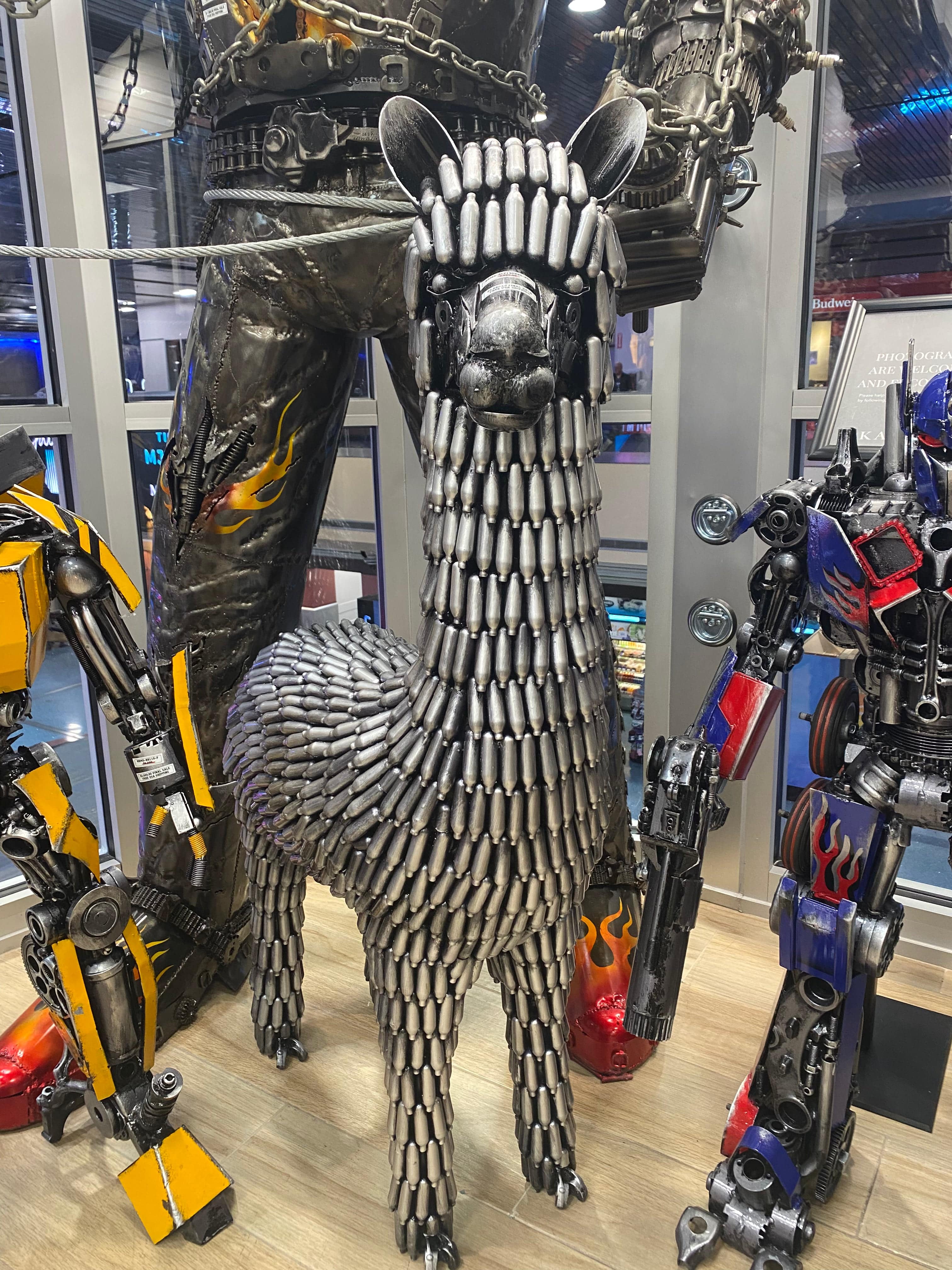 55 CO2 Canister Alpaca Recycled Metal Art Sculpture - Handmade Eco-Friendly Wall Decor for Home, Office & Garden - Unique Gift Idea for Animal Lovers & Eco-Conscious Shoppers