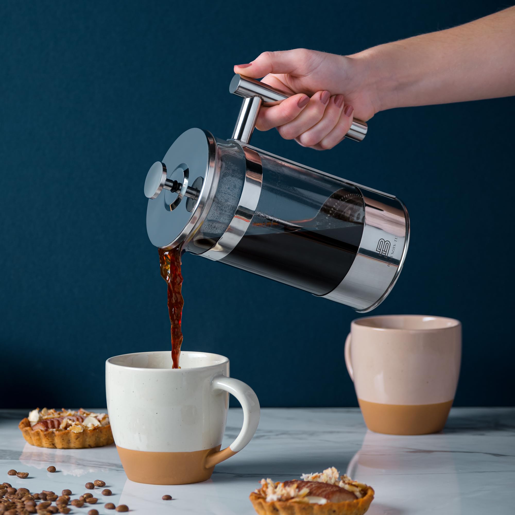34 oz French Press Coffee Maker - Borosilicate Glass & Stainless Steel Plunger, Heat Resistant Coffee & Tea Brewer for Home, Office, Camping - Silver
