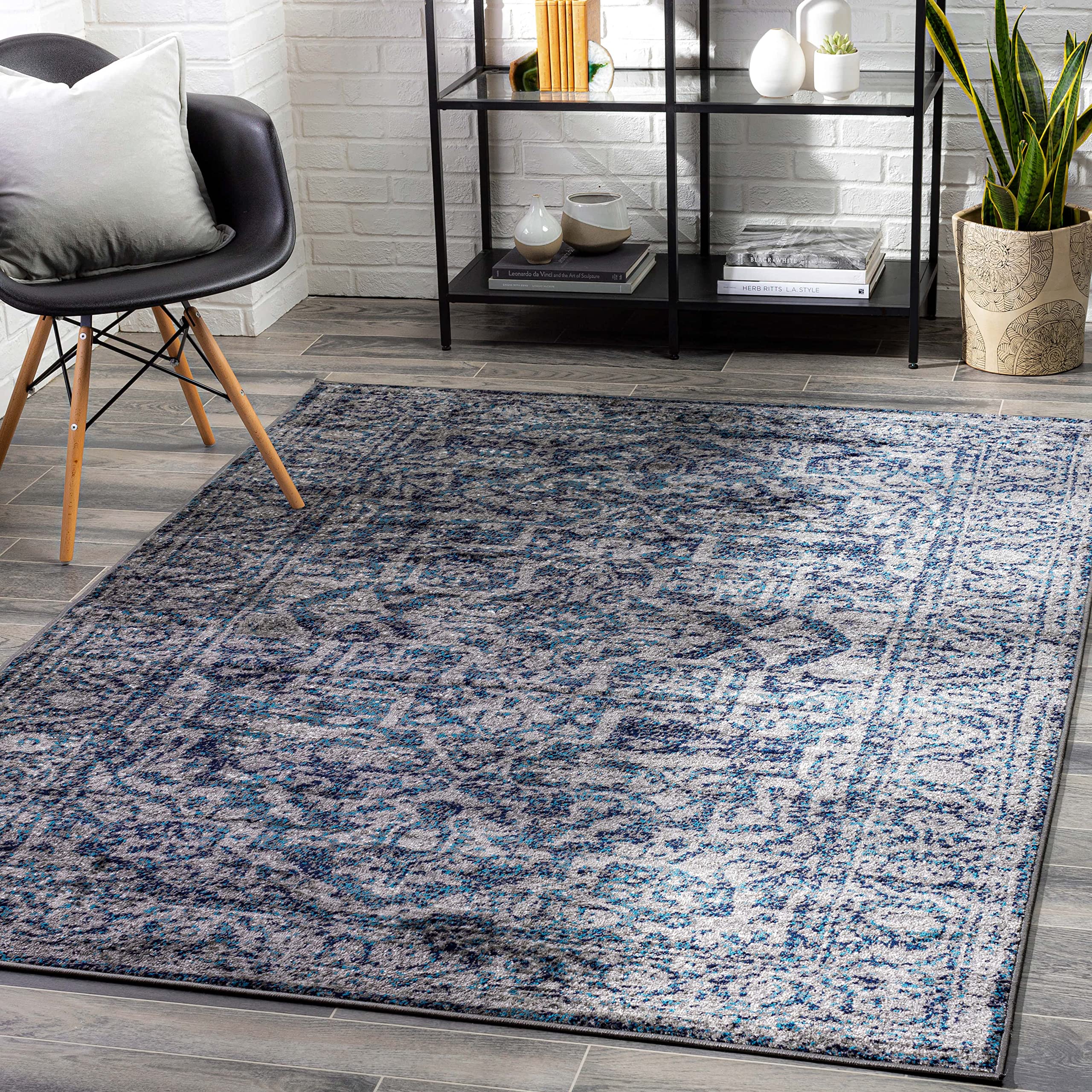 Mark&Day Emma Traditional Navy Blue & White Area Rug 9x12 Feet (8'10