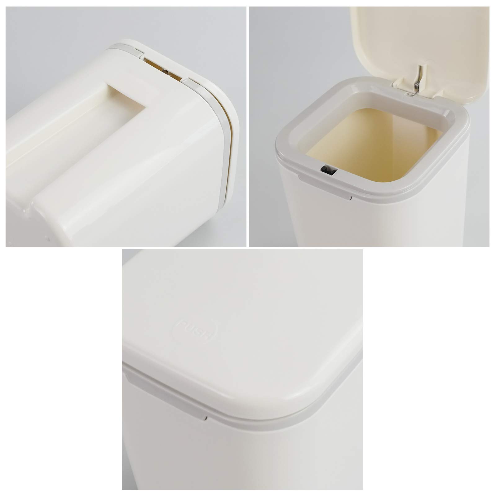 0.5 Gallon Plastic Mini Push-Button Garbage Can - 2L Small Trash Bin for Office Desk, Bathroom, Bedroom, Kitchen - Compact White Wastebasket for Home & Office Use