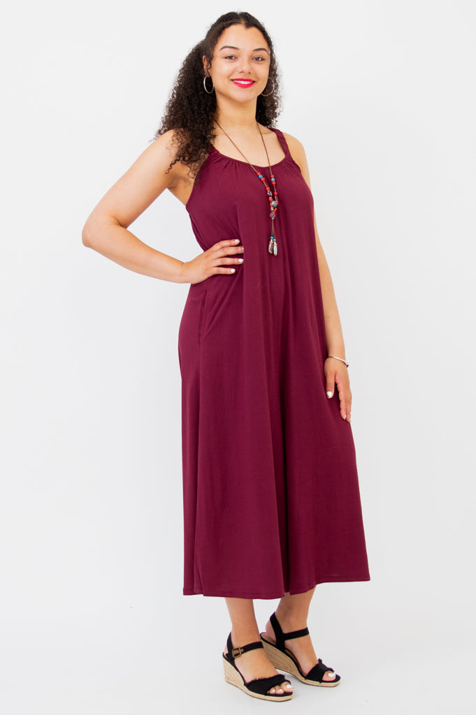 Joanna Jumpsuit - Women's Burgundy Linen Bamboo Romper | Comfortable & Stylish for Summer Outings, Beach Vacations & Casual Wear