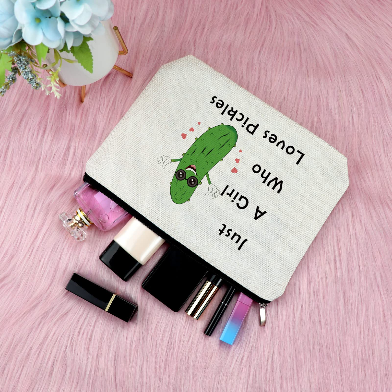 **Pickle-Themed Makeup Bag - Perfect Gift for Pickle Lovers, Women, Best Friends, Sisters & Moms - Cosmetic Pouch for Travel, Birthday, Christmas - Great for Vegetables Enthusiasts & Friendship Gifts**    *(Ideal for travel, daily makeup storage, or as a fun and unique gift for pickle fans!)*
