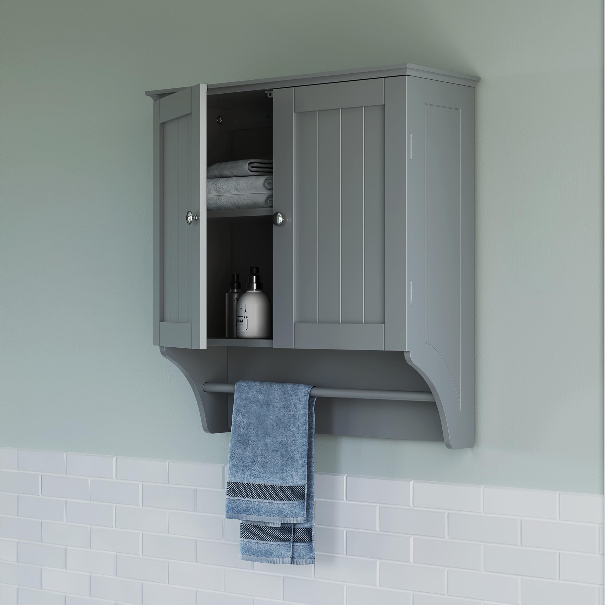 Ashland 2-Door Gray Wall Cabinet for Kitchen & Bathroom Storage