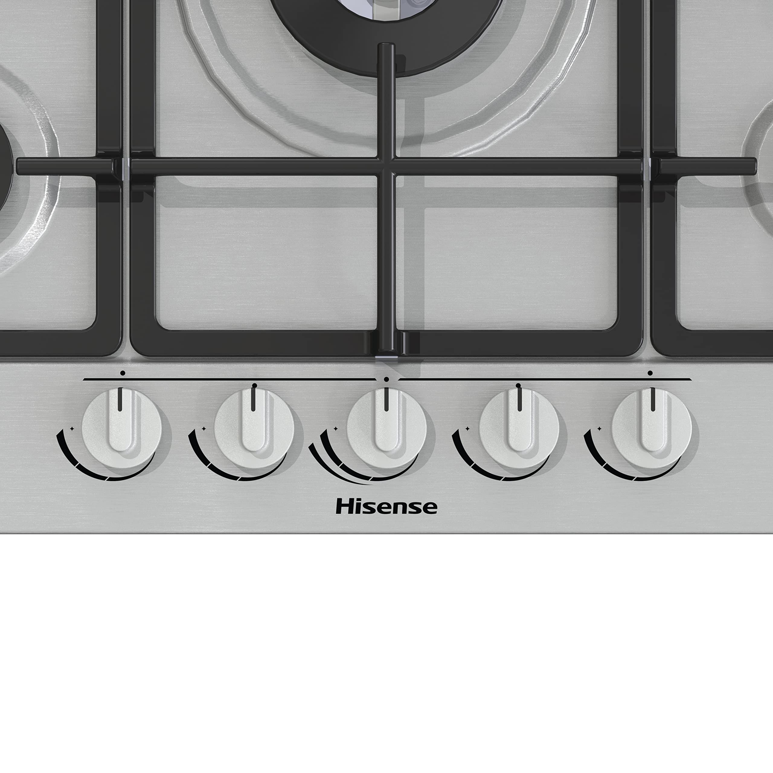 Hisense GM773XF 70cm 5-Burner Gas Cooktop with Double Crown Wok Burner & Cast Iron Grates - Built-in Ignition, Fingerprint-Resistant Stainless Steel - Perfect for Home Kitchens & Professional Cooking