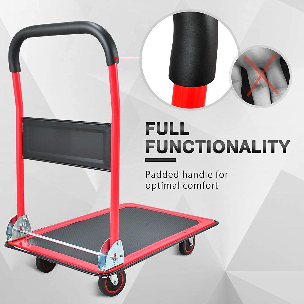 Wellmax Heavy Duty Grocery Shopping Cart Bundle with 330lbs Capacity - Foldable Platform Cart for Supermarket, Warehouse, and Home Use