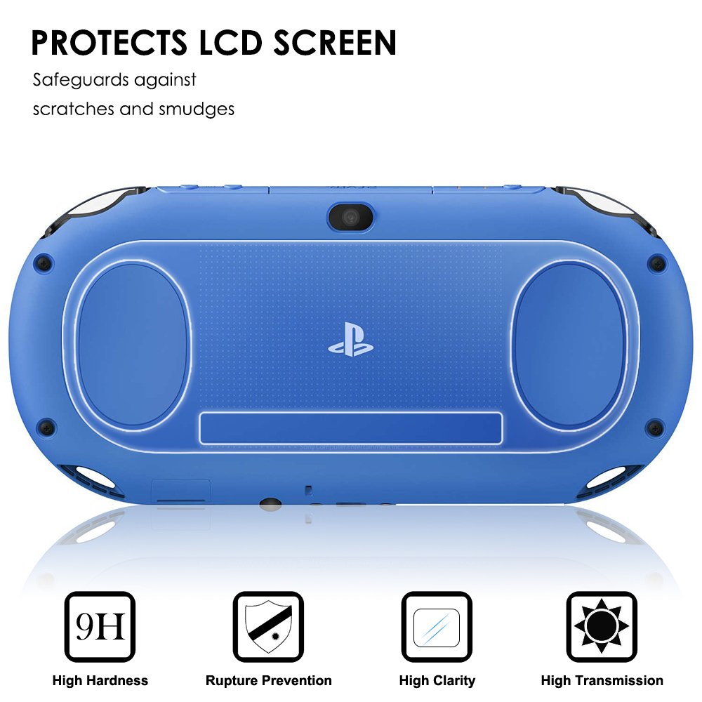 AFUNTA 2 Pack (4 Pcs) Tempered Glass Screen Protector & HD Clear PET Film Back Cover for Sony PlayStation Vita 2000 (PSV 2000) - Anti-Scratch, Bubble-Free Protection for Gaming & Travel Use