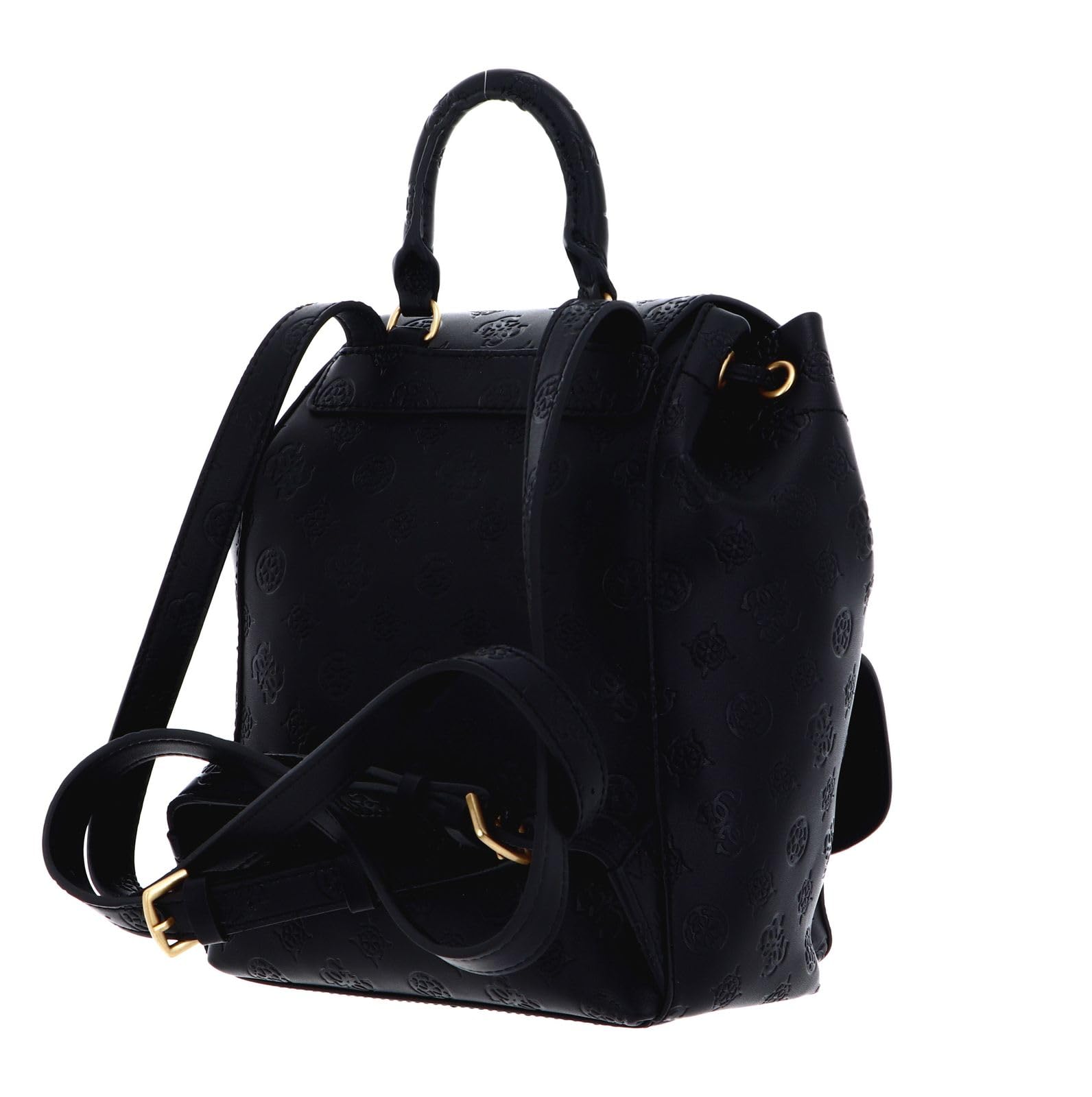 Guess Geva Flap Backpack for Women - Faux Leather Embossed Shoulder Bag with Logo (Black, B24GU01) - Perfect for Work, Travel & Daily Commute