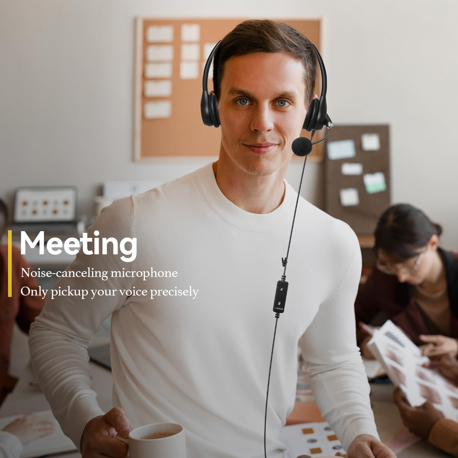 Wantek USB Headset with Microphone - Noise Cancelling PC Headphones for Business, Home Office & Call Center | Comfortable Lightweight Design for Skype, Zoom, Webinars & Online Meetings | Perfect for Remote Work, Customer Service & Virtual Classrooms