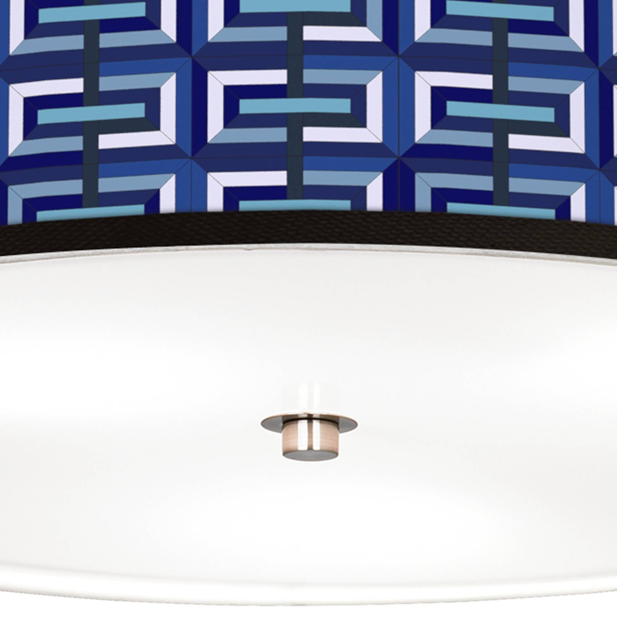 Parquet Giclee Nickel 20.25-Inch Wide Ceiling Light with Printed Shade - Modern Flush Mount Lighting for Bedroom, Living Room & Hallway