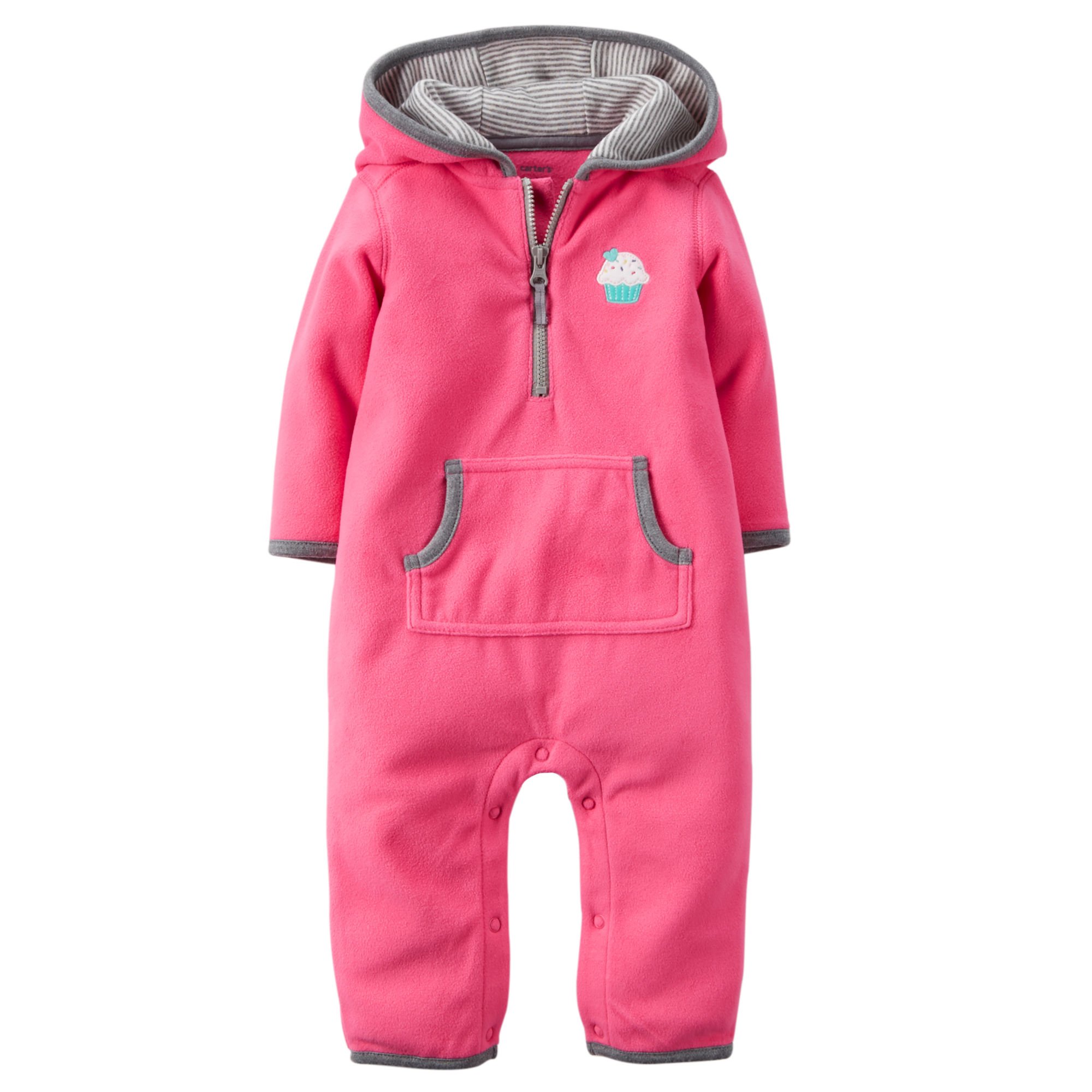 Carter's Baby Girls' Fleece Hooded Jumpsuit with Appliqué - Cozy & Stylish for Winter Playdates & Outdoor Adventures