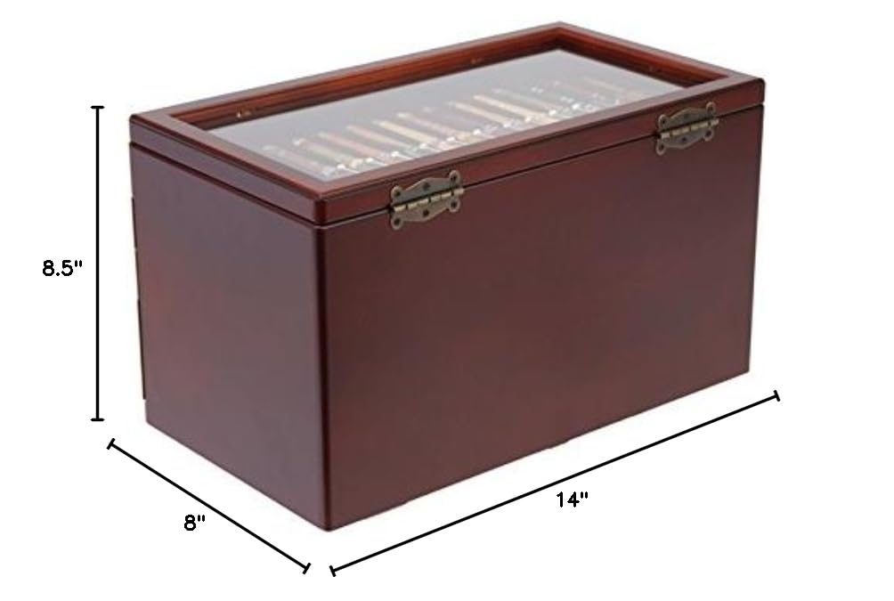 Premium Mahogany Wood Pen Display Case with Glass Top - Holds 46 Pens for Collectors, Writers & Calligraphy Enthusiasts - Perfect for Office Desk, Study Room & Gift Presentation