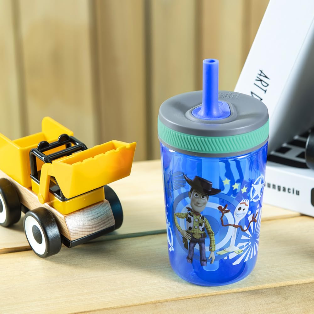 **Zak Designs Kelso 15 oz Tumbler Set (Toy Story 4 - Woody & Buzz 2-Piece Set) - Leak-Proof Toddler Cup with Screw-On Lid & Straw, Durable Plastic & Silicone - Perfect for Kids' Drinks, School, Travel & Outdoor Activities**