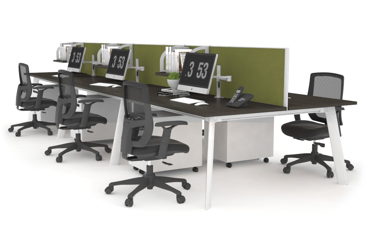 6-Person Workstation with White Frame - 1600L x 800W Office Desk with Cable Management Scallop | Ideal for Collaborative Workspaces, Home Offices & Coworking Environments