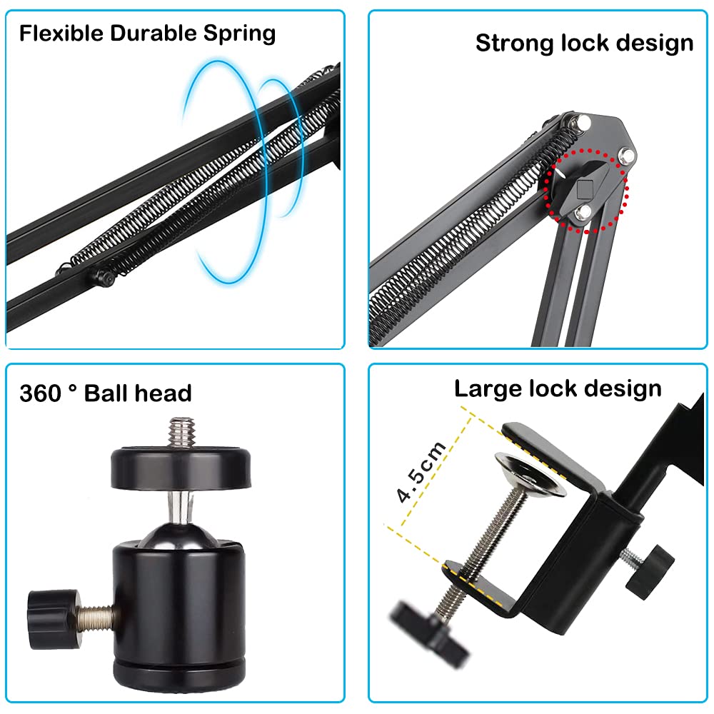 YIYANT Overhead Tripod Mount Articulating Arm - Adjustable Phone Holder & Webcam Stand with Desk Clamp - Perfect for Video Recording, Live Streaming, YouTube Videos & Online Classes (Blue)