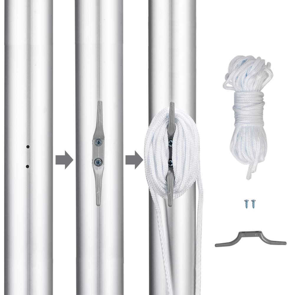 20FT/25FT American Flag Pole Kit with 3x5FT US Flag - 16 Gauge Aluminum Portable Ground Sectional Halyard Pole for Outdoor Commercial & Residential Use - Perfect for Patriotic Displays, Government Buildings, Schools & Backyards