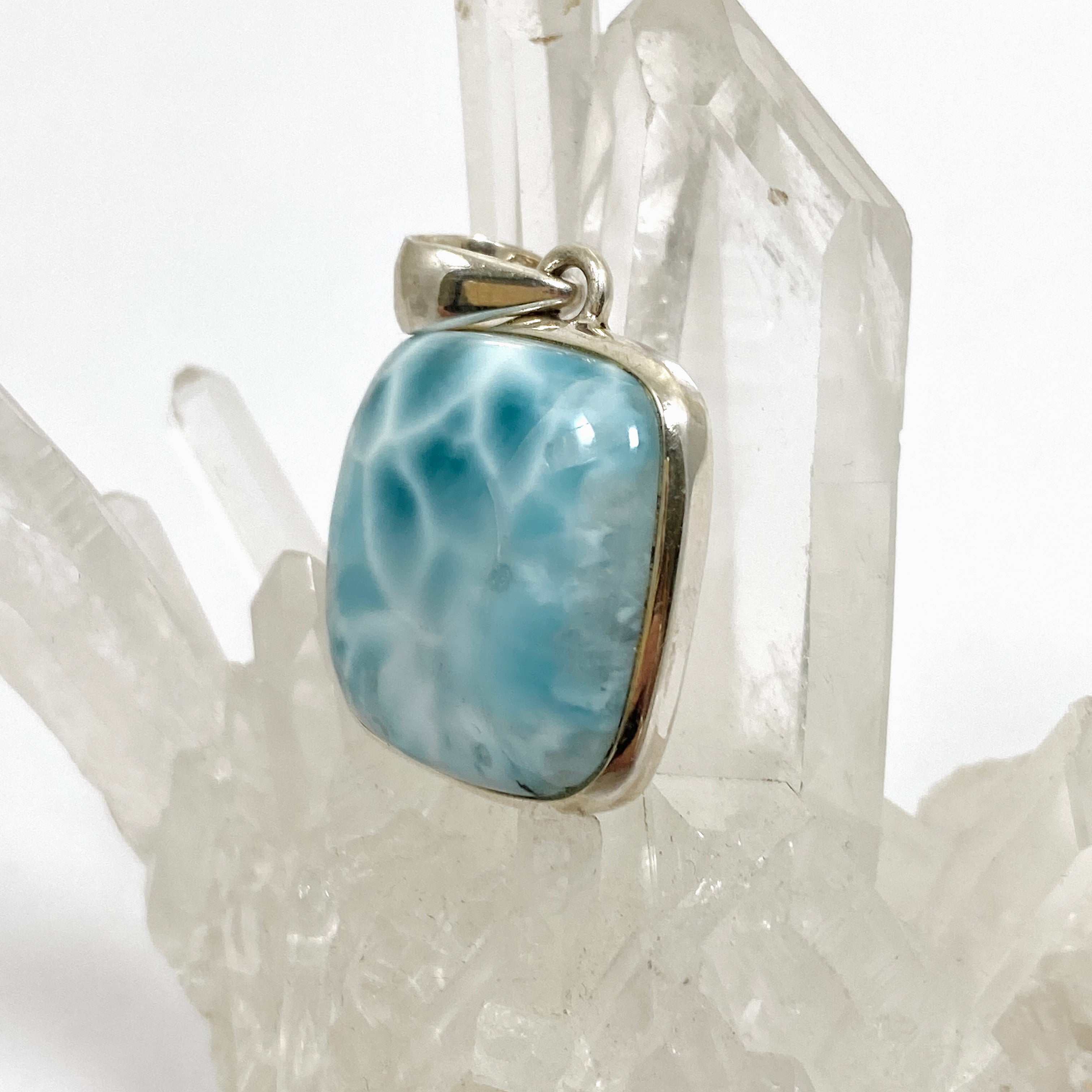 Natural Larimar Square Cabochon Pendant Necklace - Handmade Blue Stone Jewelry for Women - Perfect for Beach Vacation, Boho Style & Gift Giving