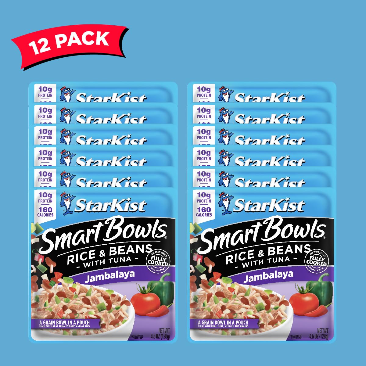 StarKist Smart Bowls Tuna with Rice and Beans in Jambalaya Flavor - 4.5 oz Pouch (Pack of 12) | High Protein Ready-to-Eat Meal for Camping, Office Lunch & Emergency Food Supply