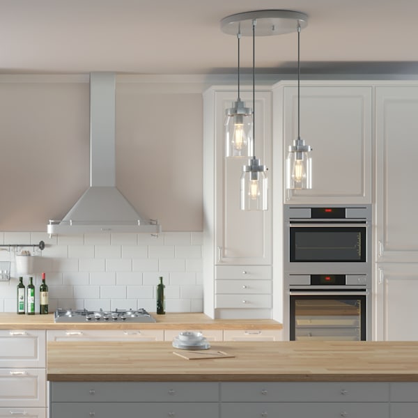 Hunter Devon Park 3-Light Brushed Nickel Chandelier - Modern Ceiling Light Fixture for Dining Room, Bedroom, or Living Room Decor