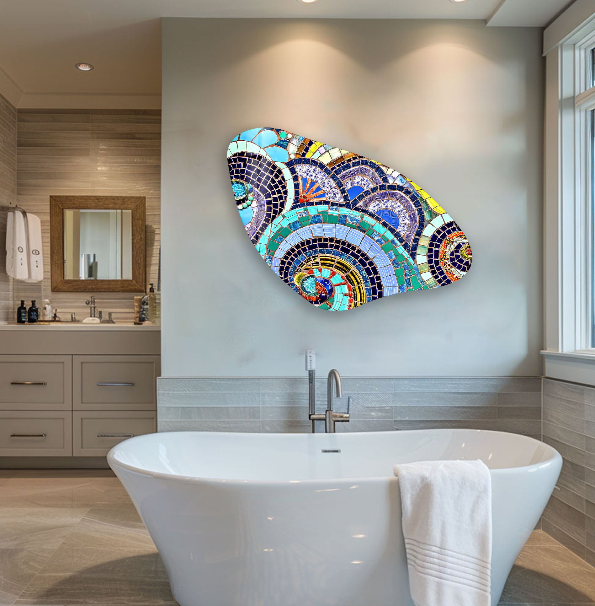 Modern Mosaic Pattern Irregular Glass Wall Art - Handmade Abstract Decor for Living Room, Bedroom, Office & Bathroom