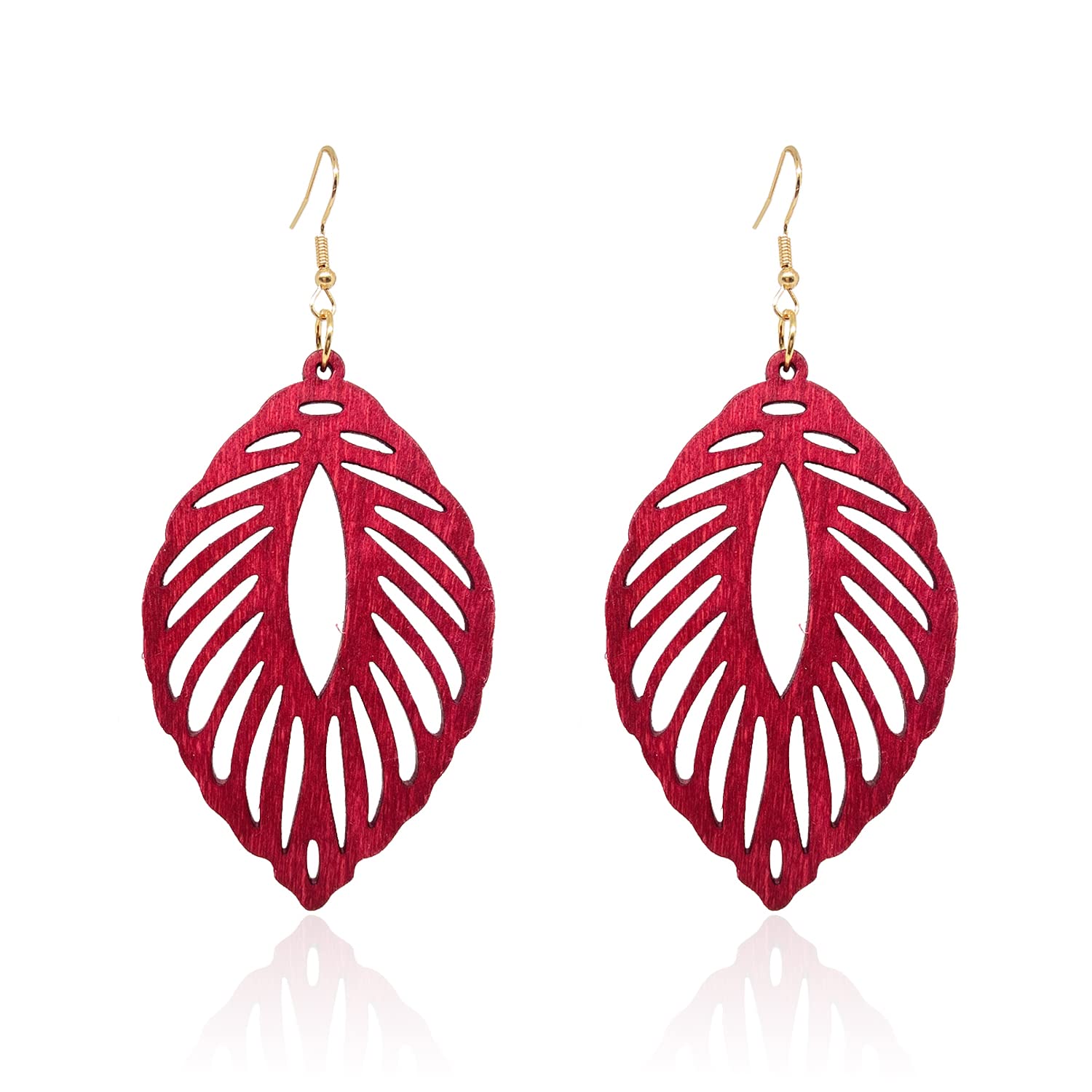 Handmade Natural Wood Teardrop Dangle Earrings for Women - Bohemian Leaf Statement Wooden Drop Earrings | Perfect for Casual Wear, Parties & Boho Fashion Accessories