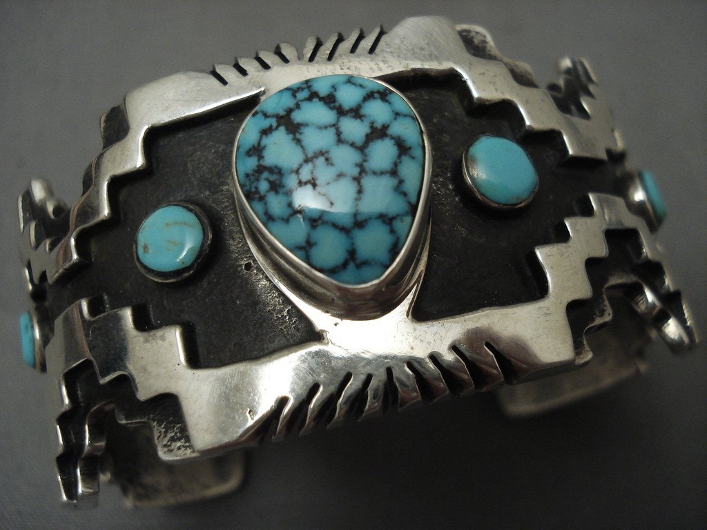 115 Grams Stunning Navajo Lone Mntn Turquoise Native American Jewelry Silver Geometric Bracelet
