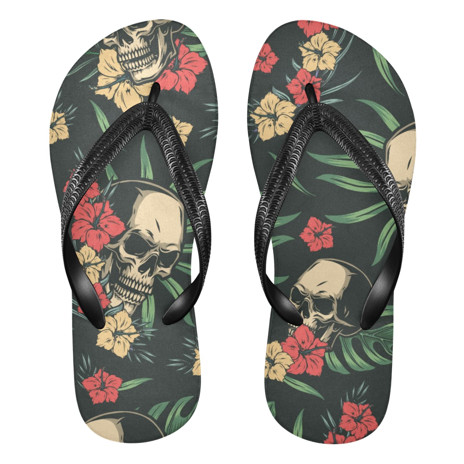 Stylish Tropical Colorful Skull Flip Flops for Women & Men - Comfortable Non-Slip Rubber Beach Sandals for Travel, Shower, Hotel & Sports | Perfect for Summer Vacation, Poolside Lounging and Outdoor Adventures