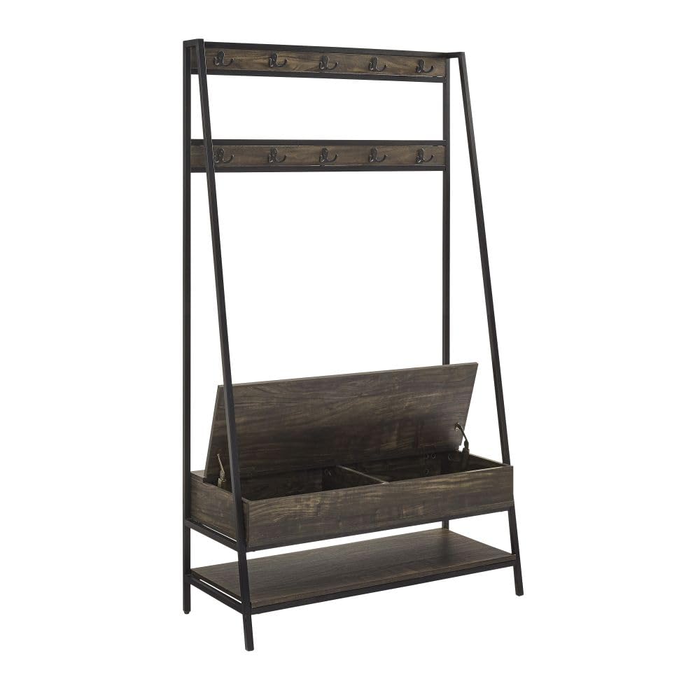 Crosley Jacobsen Hall Tree with Storage Bench, Shoe Shelf & Coat Hooks - Brown Ash Entryway Organizer for Coats, Shoes & Home Decor