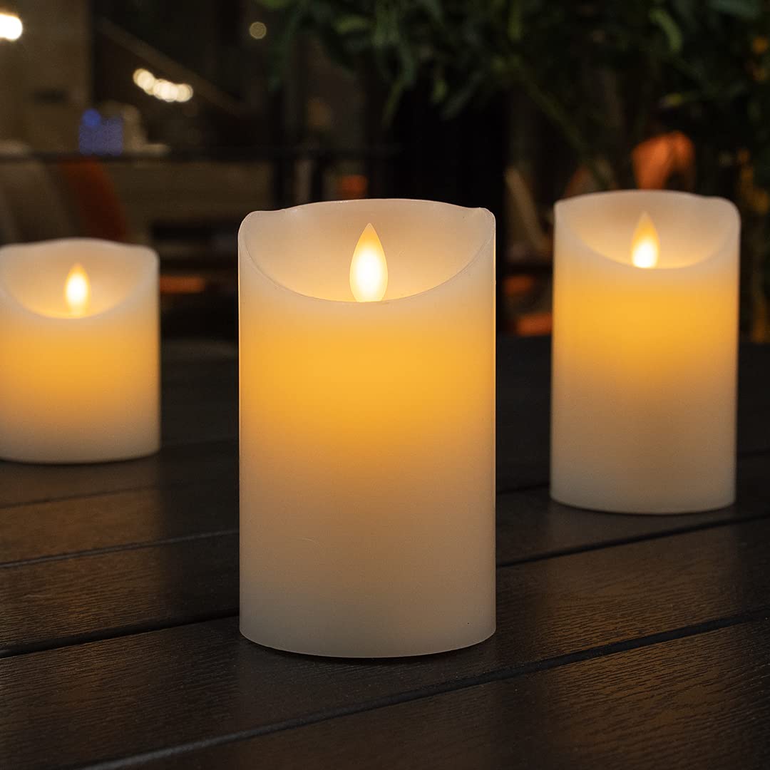10 Pack Flameless LED Pillar Candles 3x5 Inch - Real Wax Battery Operated Candles with Dancing Flame Effect, Programmable Timer, Perfect for Weddings, Parties, Home Decor & Romantic Dinners - Remote Sold Separately
