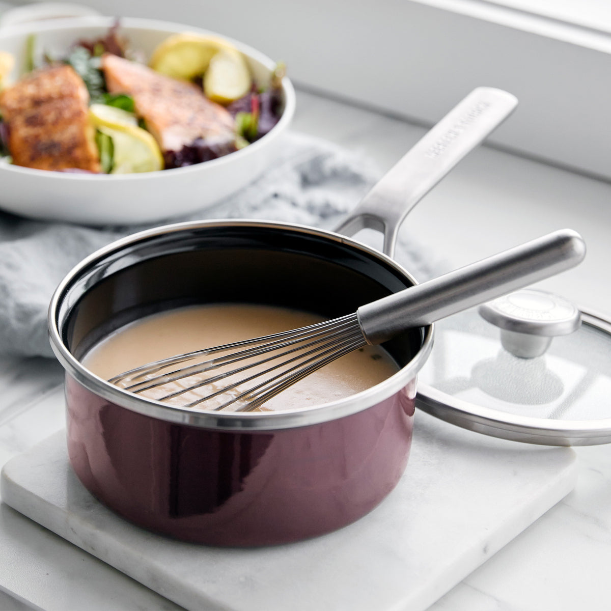 Premium Merten & Storck 1.5 Quart Enameled Steel Core Saucepan with Lid - Chocolate Truffle | Ideal for Sauces, Soups & Melting Chocolate | Stovetop & Oven Safe Cookware