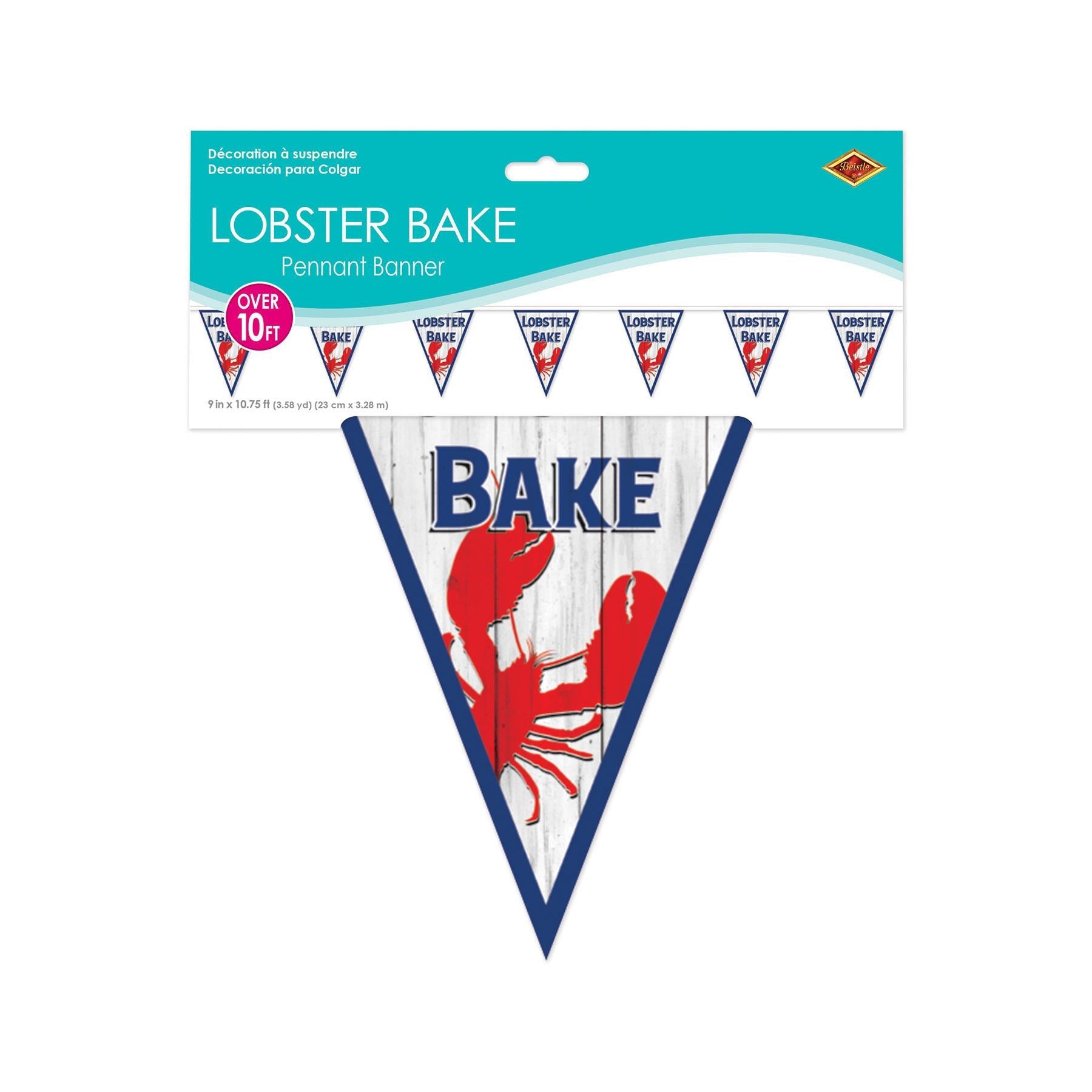 12 Pack Beistle Lobster Bake Pennant Banner - Summer Seafood Party Decorations for Beach BBQ, Clambake, and New England Themed Events