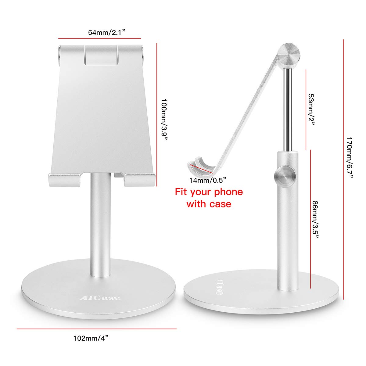 AICase Adjustable Aluminum iPad Stand Holder - Universal Multi-Angle Telescopic Phone Tablet Mount for iPhone & iPad 4-13 Inch (Silver) | Perfect for Home Office, Bed Watching & Kitchen Cooking