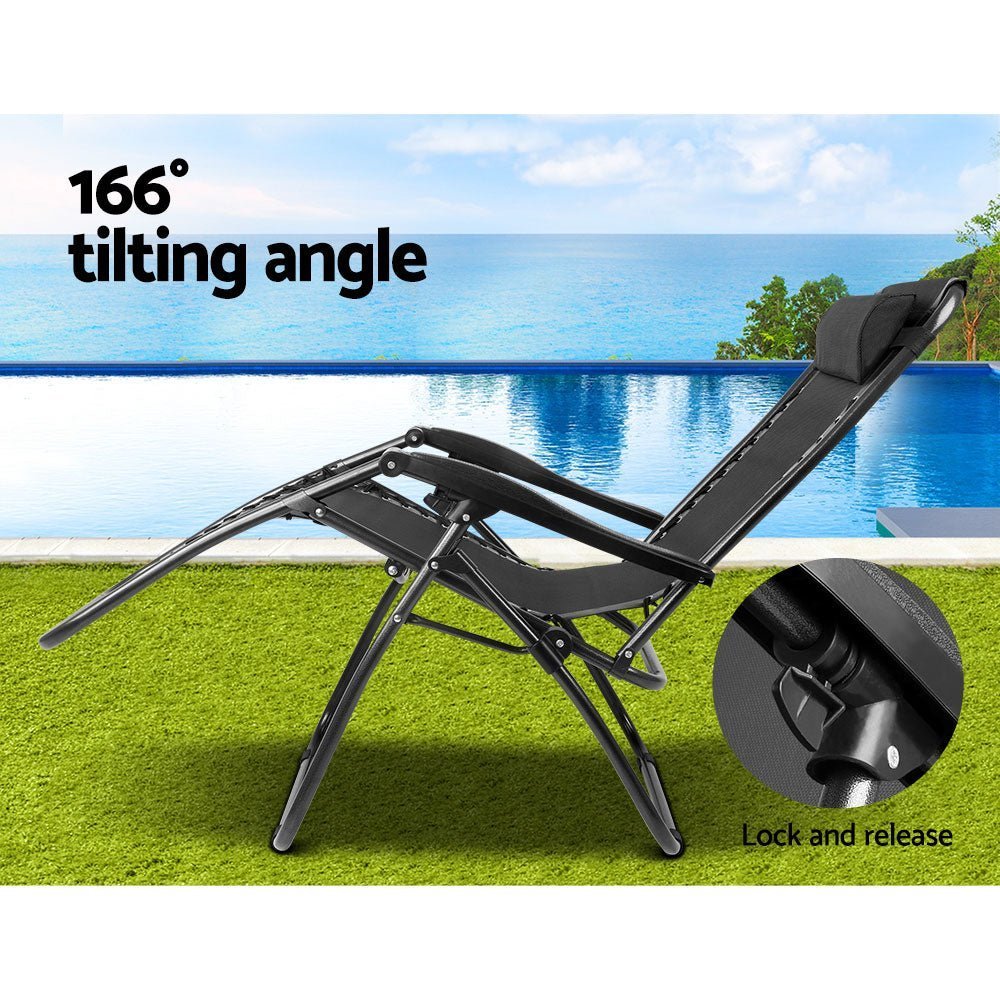 2PC Zero Gravity Chair Folding Outdoor Recliner - Adjustable Sun Lounge Chair for Patio, Beach, Poolside & Camping - Heavy Duty Support & Comfort - Black (Perfect for Relaxing, Sunbathing & Backyard Lounging)