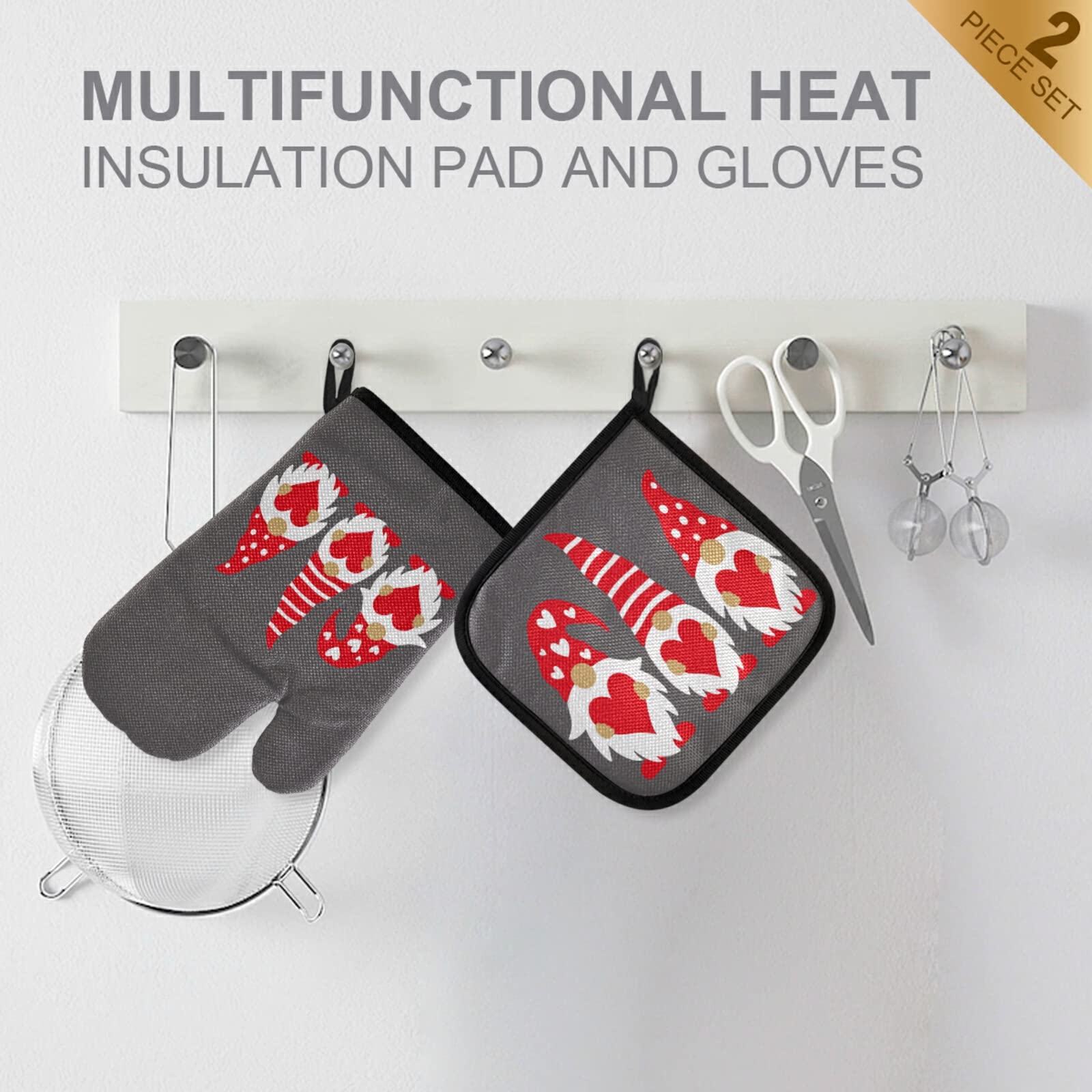 Mother's Day Gnomes Oven Mitts & Pot Holders Set - Heat Resistant Kitchen Gloves for Cooking, Baking, BBQ - Valentine's Gift for Mom, Perfect for Handling Hot Cookware & Bakeware