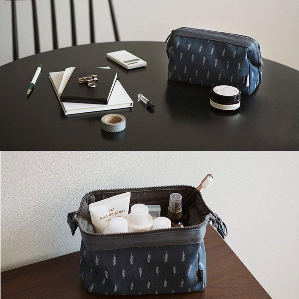 Favria Lightweight Waterproof Wrinkle-Resistant Washable Nylon Cosmetic Bag for Women - Travel Makeup Organizer Pouch, Blue Leaf - Perfect for Travel, Gym, and Everyday Use