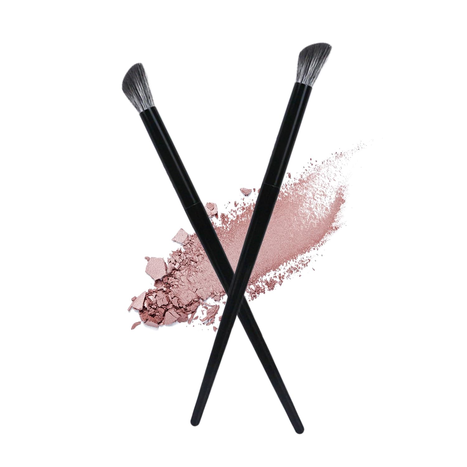 2PCS Soft Synthetic Fiber Angled Eyeshadow Brush Set - Black Wooden Handle for Blending & Contouring | Perfect for Professional Makeup & Everyday Use