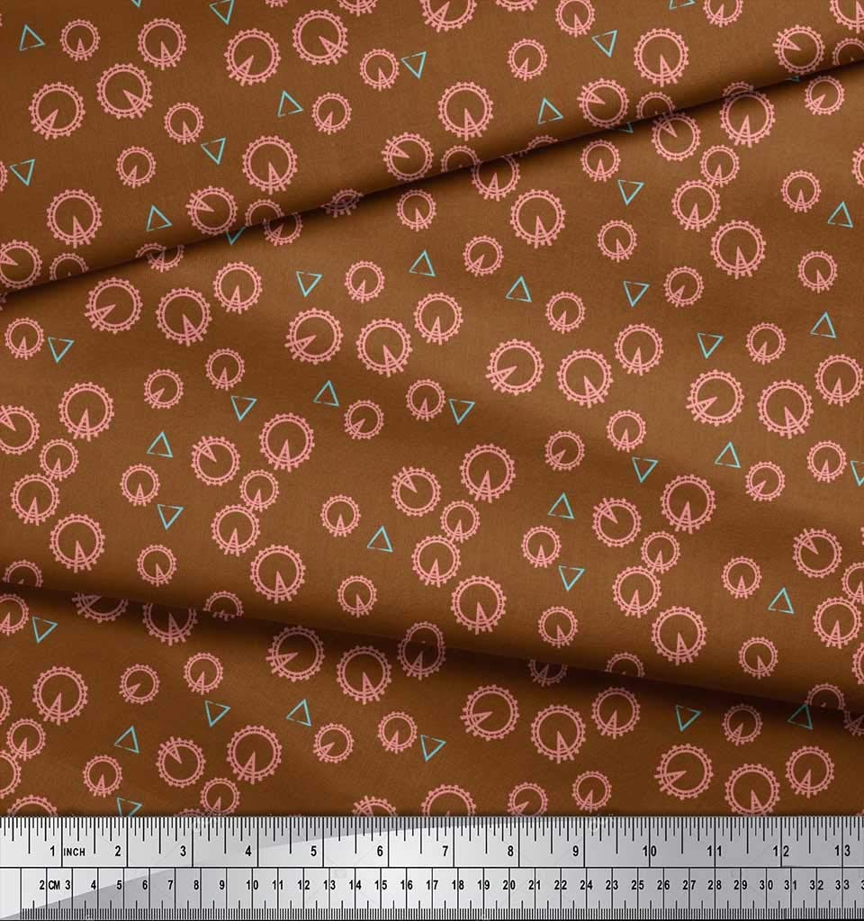 Soimoi Viscose Chiffon Brown Fabric by The Yard - 42 Inch Wide Printed Fabric with Triangle & London Eye Monuments Design - Perfect for Dresses, Scarves, Home Decor and DIY Sewing Projects