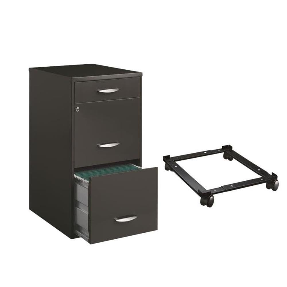 Hirsh Industries 2-Piece File Cabinet Set - Charcoal Steel Filing Cabinet with Adjustable Black File Caddy | Office Organization & Document Storage Solution for Home or Business