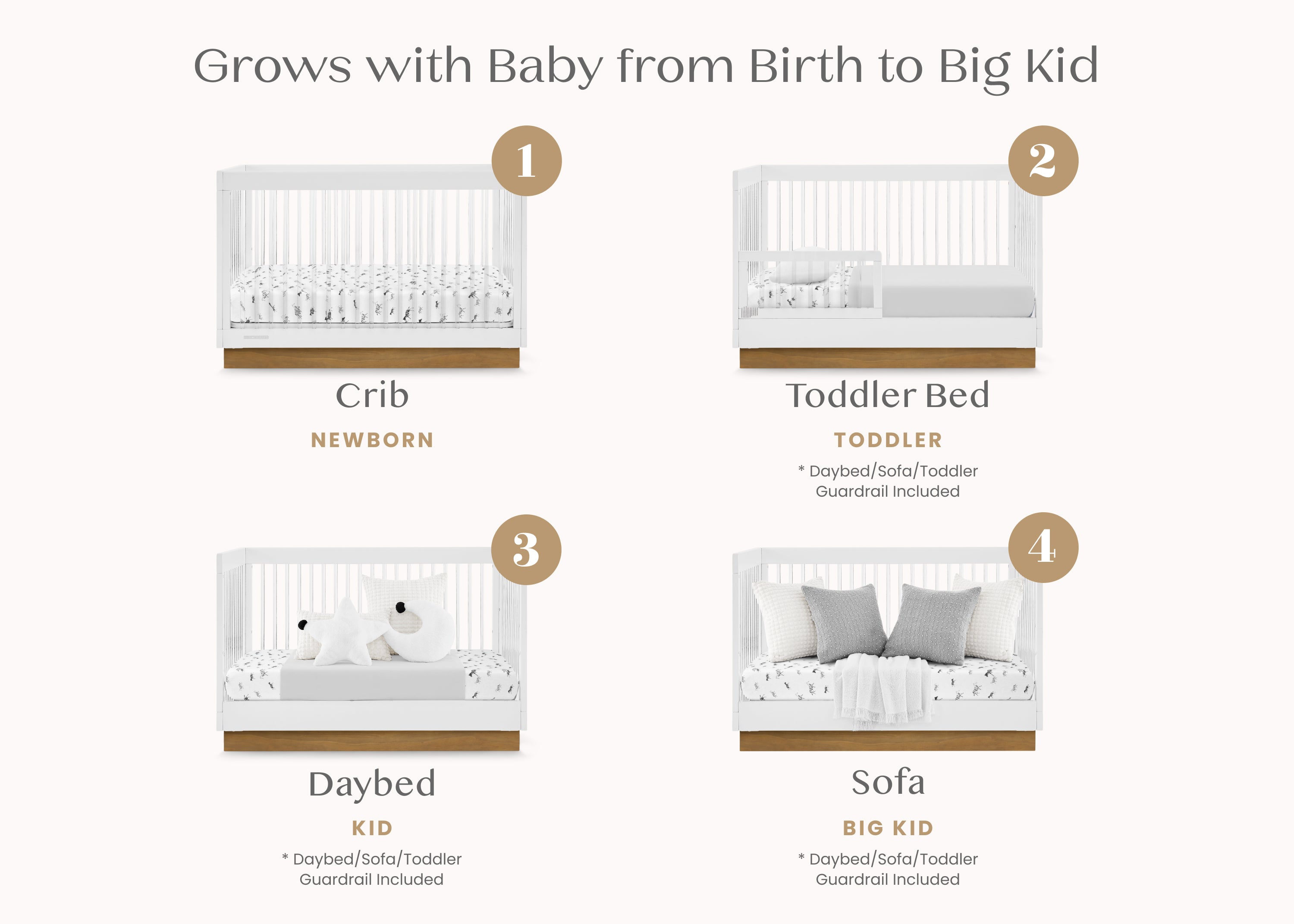 James Acrylic 4-in-1 Convertible Baby Crib - Modern Nursery Furniture for Newborn to Toddler | Perfect for Small Spaces & Minimalist Bedrooms