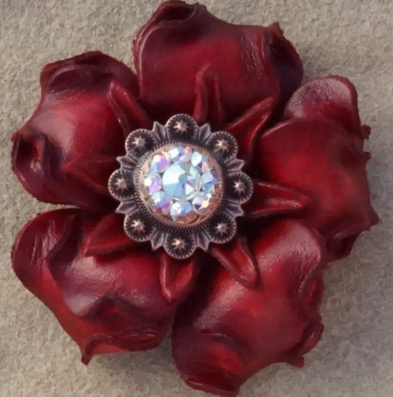 Red Gardenia Flower Concho with Copper AB - Elegant Western Belt Buckle for Cowboy Boots & Leather Accessories