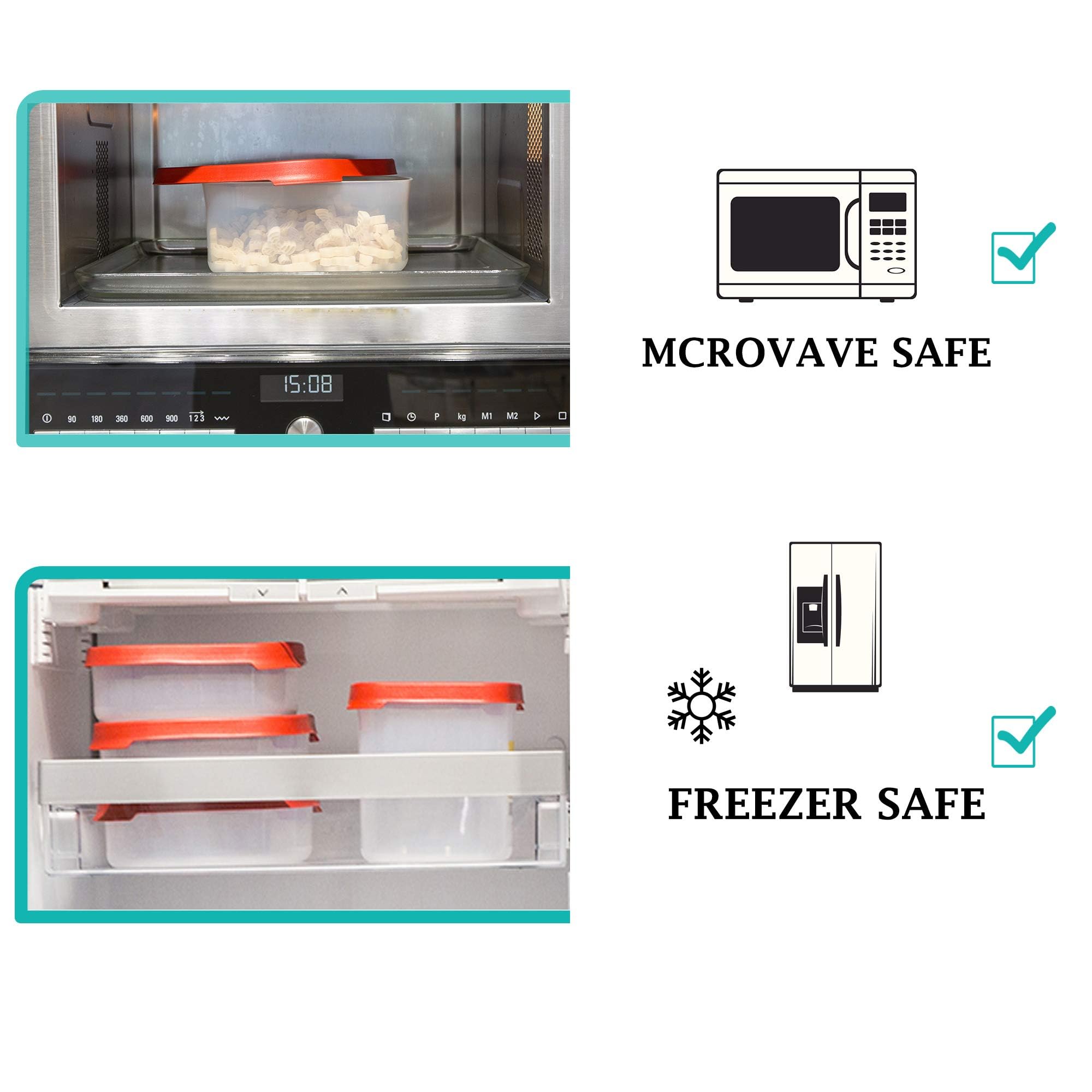 LUCKYERMORE 6-Piece BPA-Free Plastic Food Storage Containers Set - Leakproof, Microwave, Freezer & Dishwasher Safe - Ideal for Meal Prep, Leftovers & Lunch Boxes (Red)