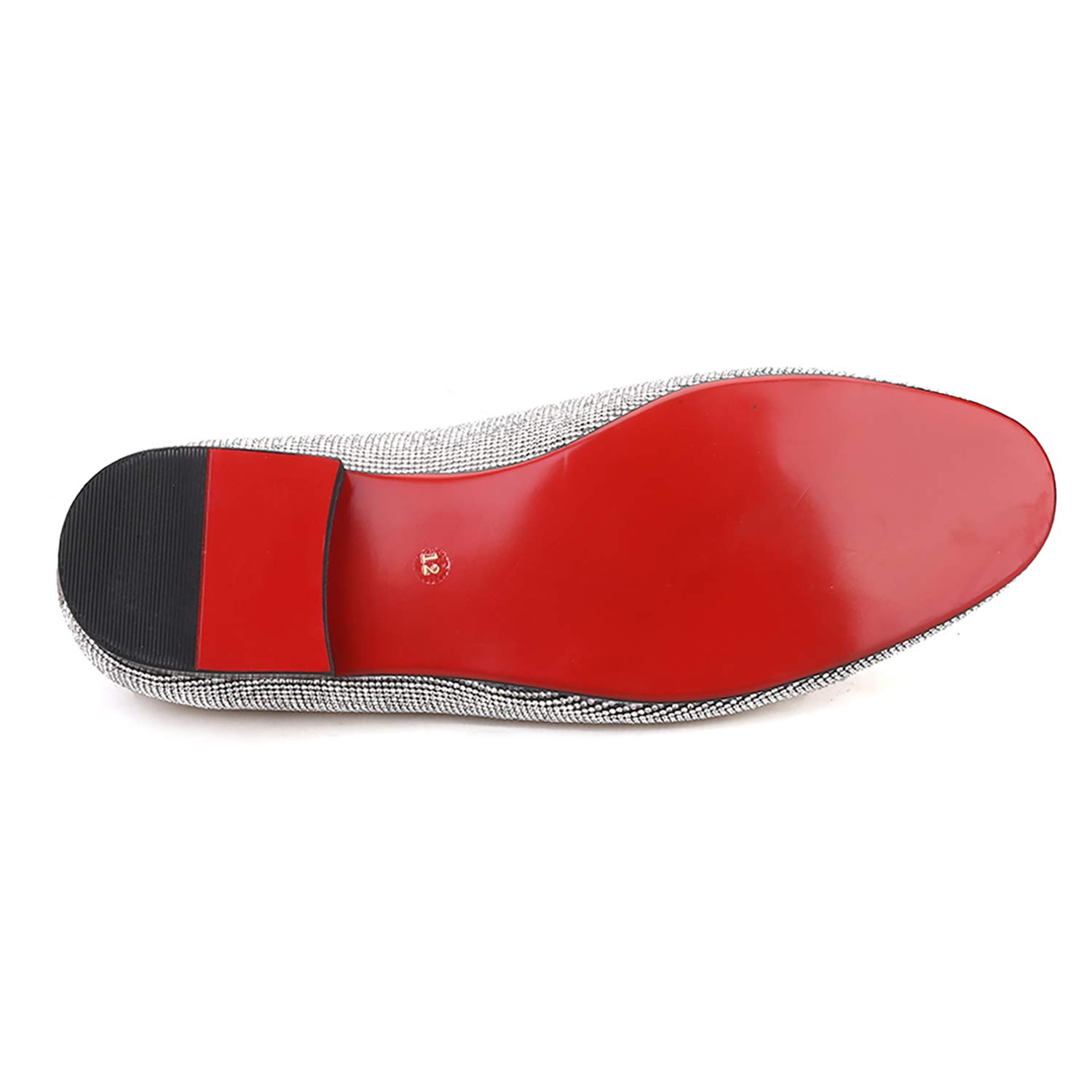 HI&HANN Silver Diamond Men's Dress Loafers - Formal Wedding Shoes & Party Shoes for Men - Comfortable Smoking Slippers & Business Flats - Perfect for Weddings, Proms, and Black Tie Events