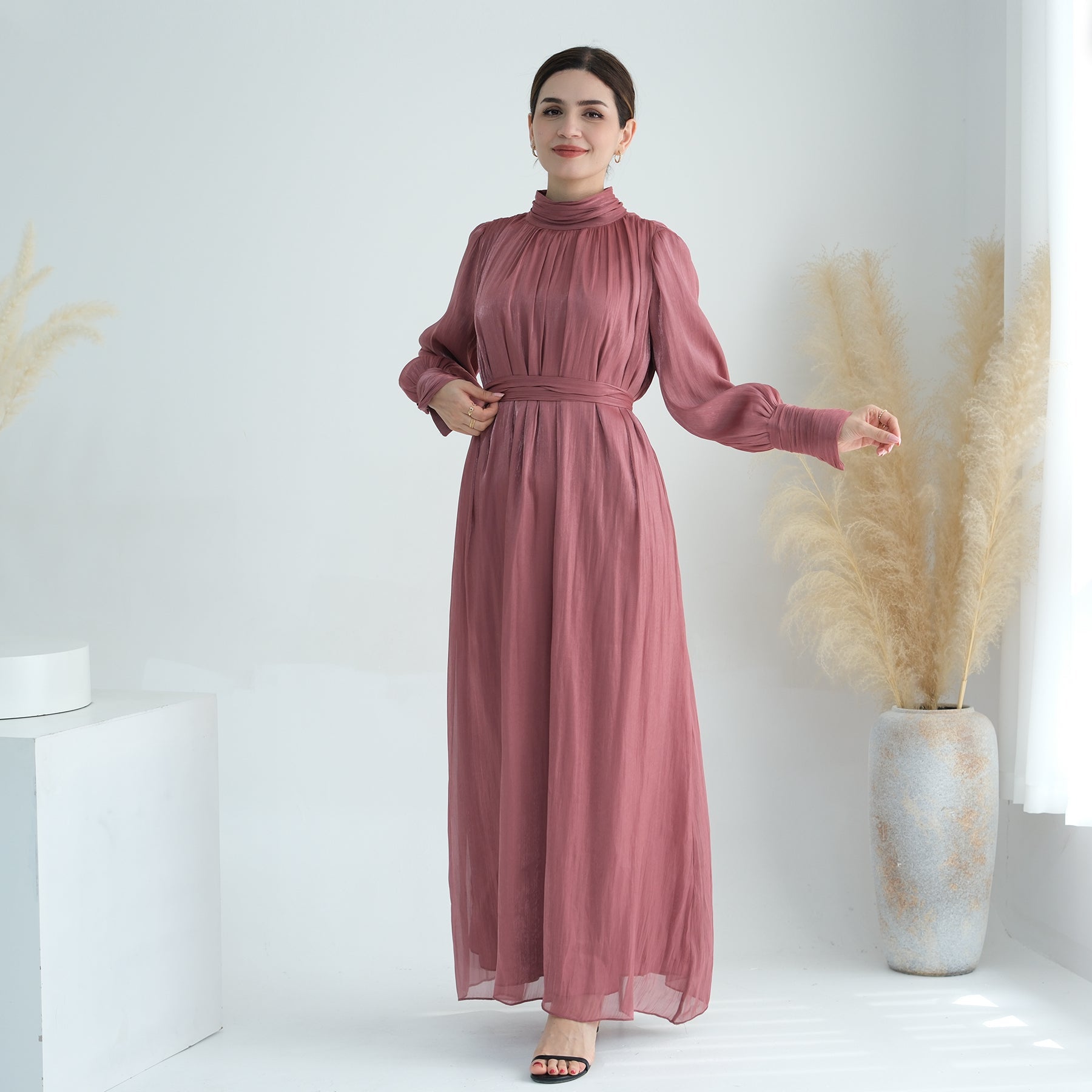 Indira Sparkles Long Sleeve Maxi Dress in Magenta | Elegant Evening Gown for Women | Perfect for Weddings, Parties & Special Occasions