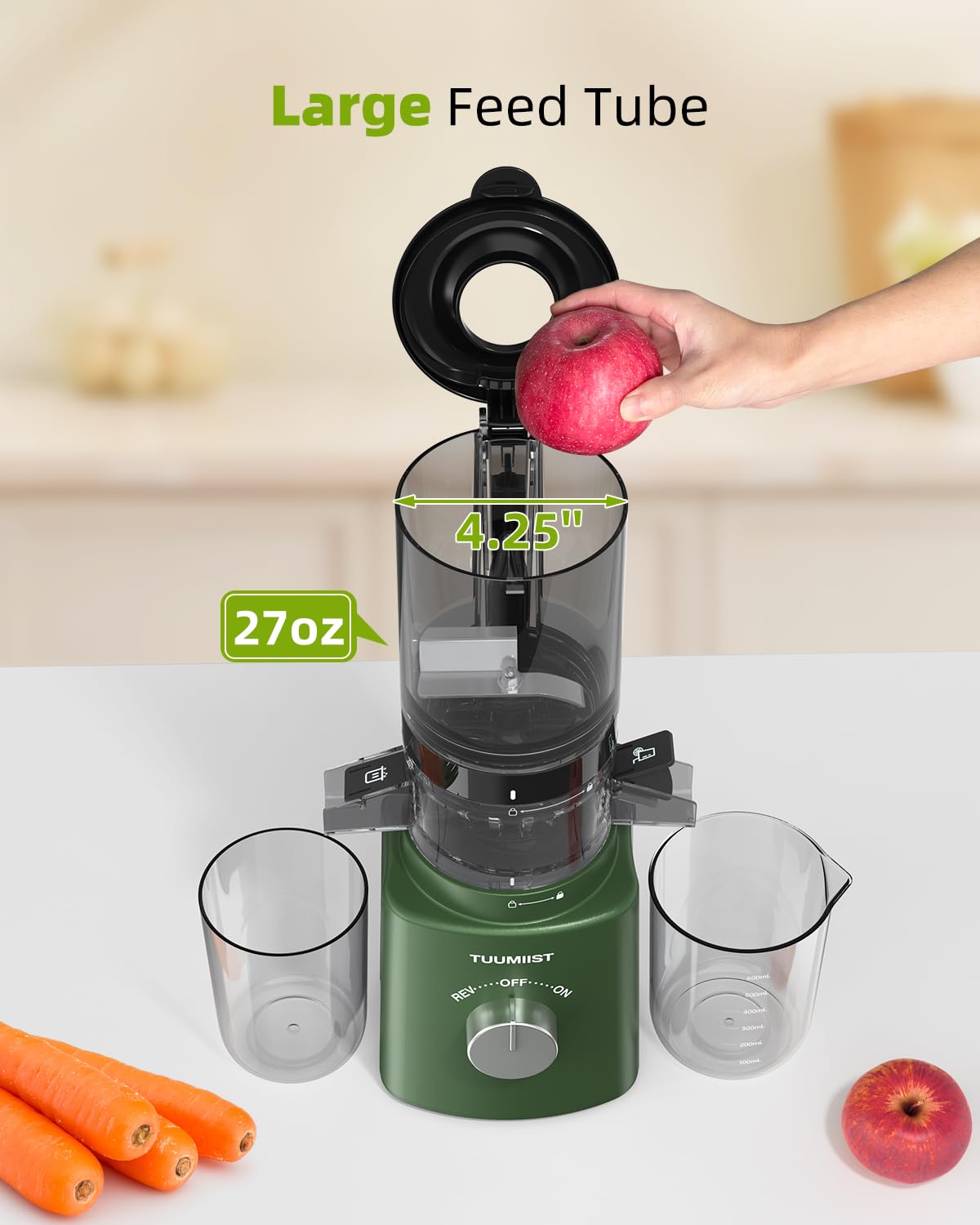 Premium Cold Press Slow Masticating Juicer with 8 BPA-Free Juice Bottles - Quiet Motor for Fruits & Vegetables, 4.25