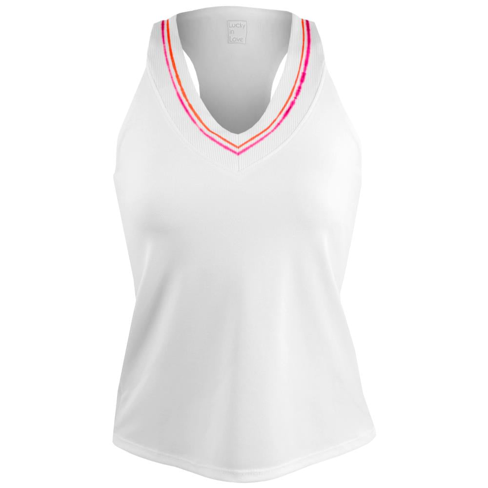 Lucky in Love Women's Shockin' Classics Stripes Tank Top - White | Casual Summer Outfit, Beach Wear & Layering Essential
