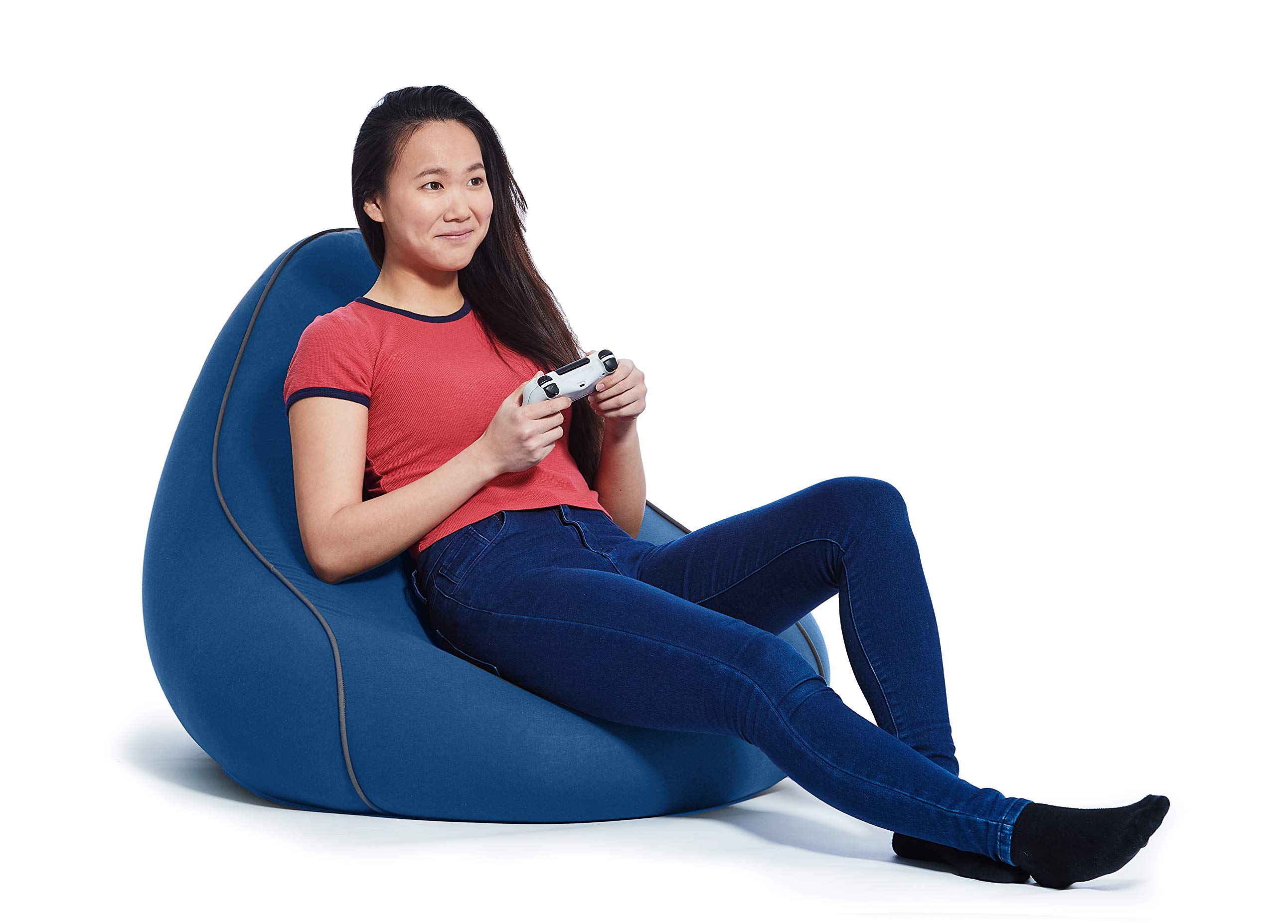 Yogibo Lounger Bean Bag Chair for Adults & Teens - Personal Size Single Seater with Raised Back Support | Perfect for Gaming, Reading & Relaxing | Removable Washable Cover in Blue | Ideal for Living Rooms, Bedrooms & Game Rooms