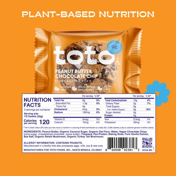 T.oto Foods Peanut Butter Chocolate Chip Cookies - 2.5 oz (Pack of 10) | Bulk Snacks for Office, School & Travel | Delicious Homemade-Style Treats