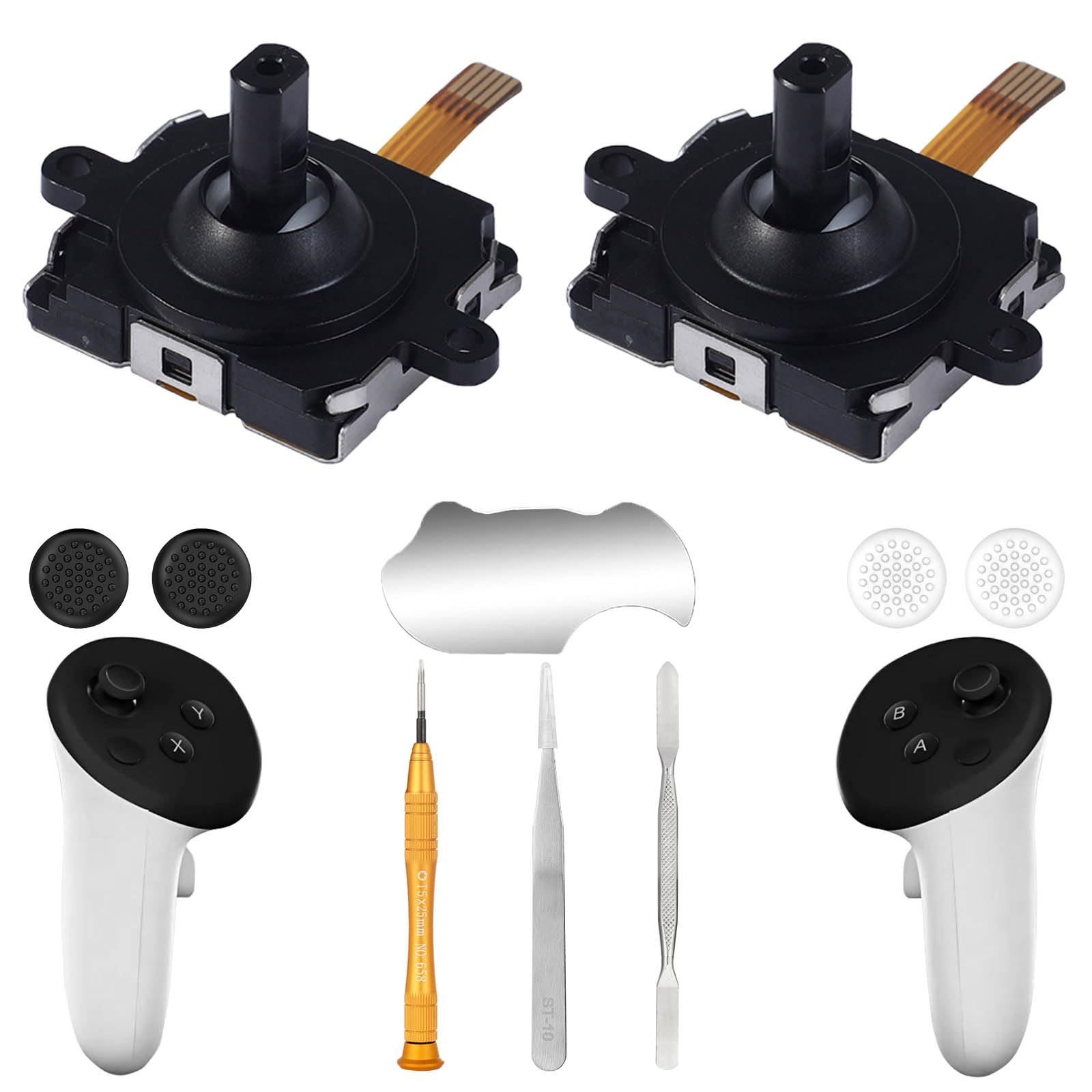 2 Pack Joystick Replacement Kit for Meta Quest 3 Controller (10-in-1) - Includes 4 Joysticks, 4 Thumbstick Grips, T5 Screwdriver, Tweezer & Pry Tool - Perfect for Oculus Quest 3 Controller Repair & Maintenance - Ideal for VR Gaming Enthusiasts & DIY Fixes