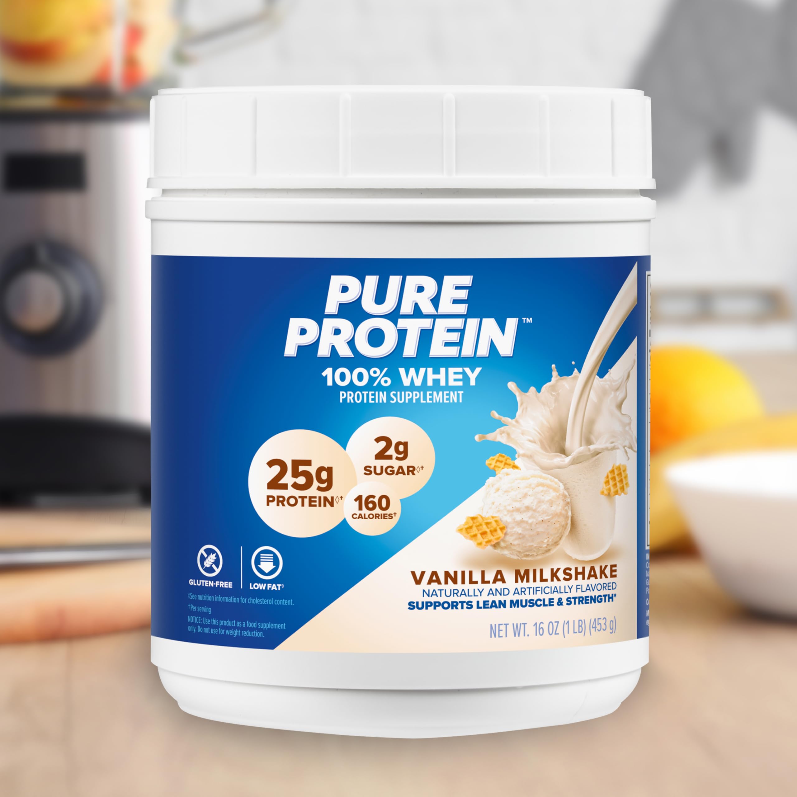 Pure Whey Protein Powder - Vanilla Cream Flavor, High Protein & Low Sugar, Gluten Free, 1 lb - Perfect for Post-Workout Recovery & Muscle Building